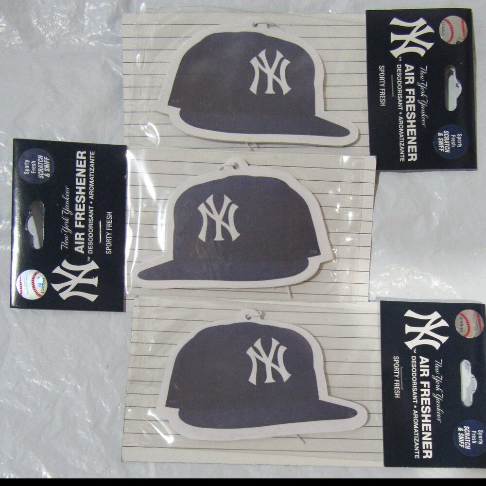 3 New York Yankees Hat Shaped Paper Air Freshener SPORTY FRESH Licensed